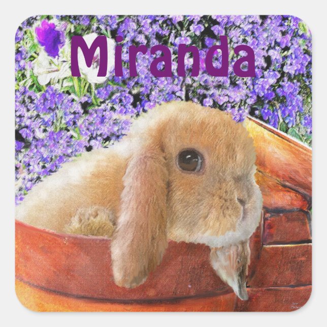 bunny in the flowerpots personalizable sticker (Front)