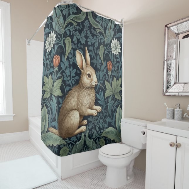 Bunny in the forest art nouveau shower curtain (In Situ)