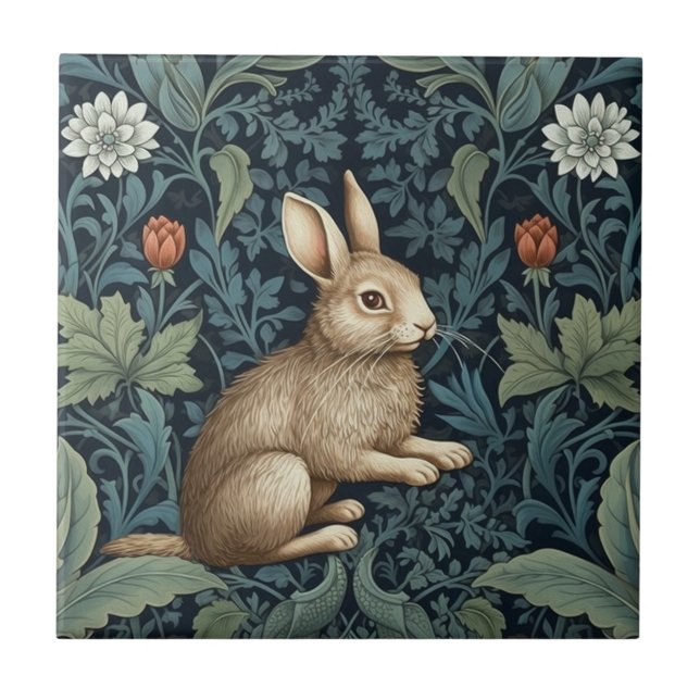 Bunny in the forest art nouveau tile (Front)