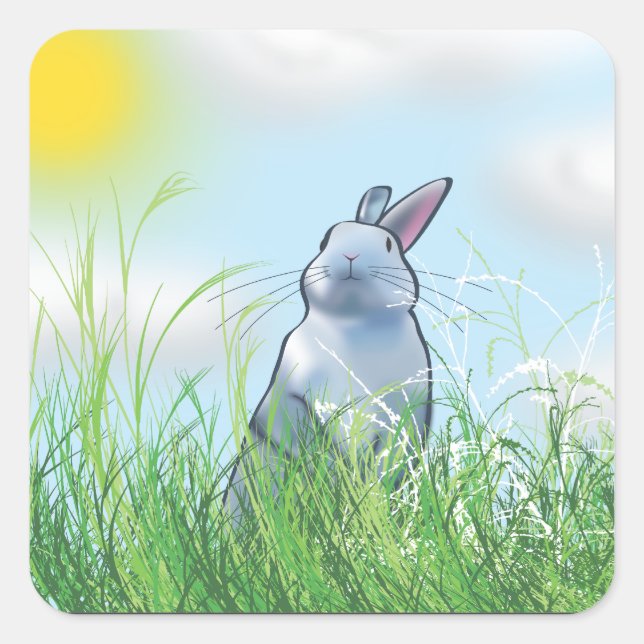 Bunny in the Grass Square Sticker (Front)
