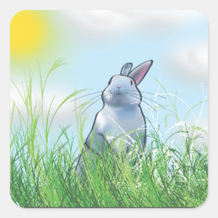 Bunny in the Grass Square Sticker