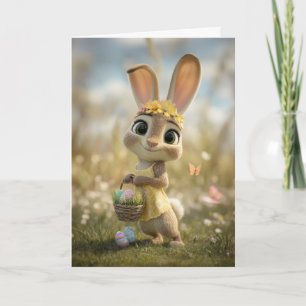 Bunny in Yellow w/ Flower Crown & Easter Basket Card
