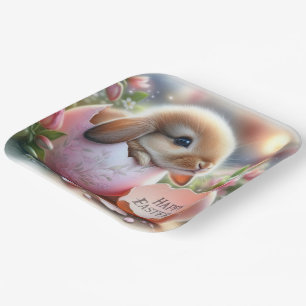 Bunny Inside a Decorative Egg with Flowers Paper Plate
