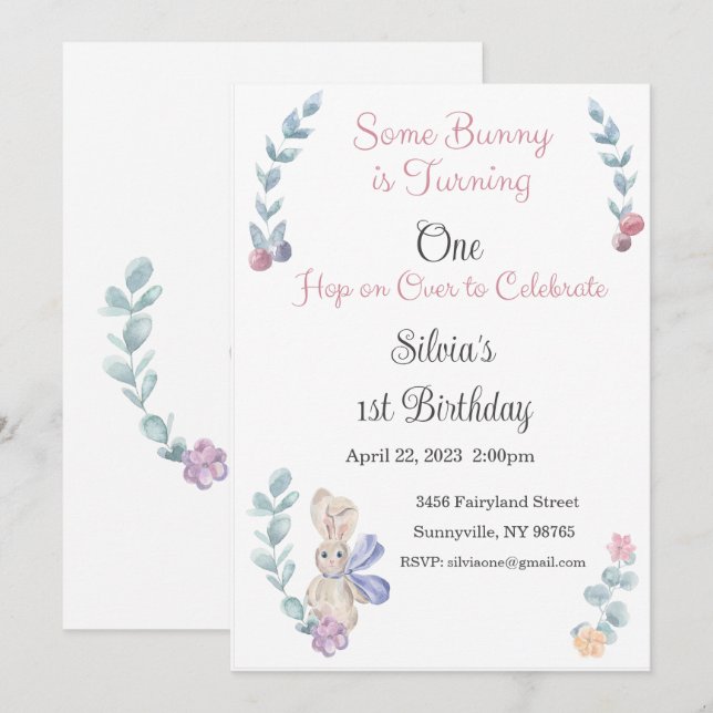Bunny Invitation, One, Birthday, Two, Some Bunny Invitation (Front/Back)