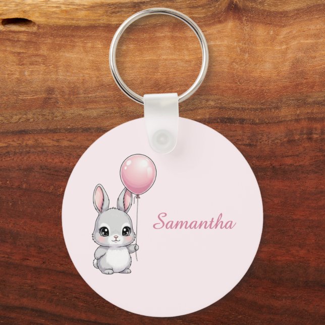 Bunny key Chain, Any Name, Girl, Boy Kid Ring (Front)