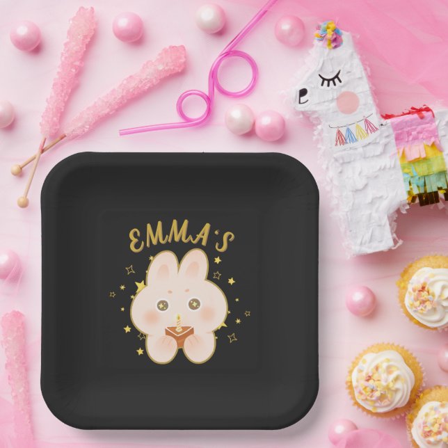 Bunny Kids Birthday Paper Plates Editable (Party)