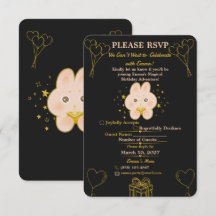 Bunny Kids Birthday RSVP Card Editable