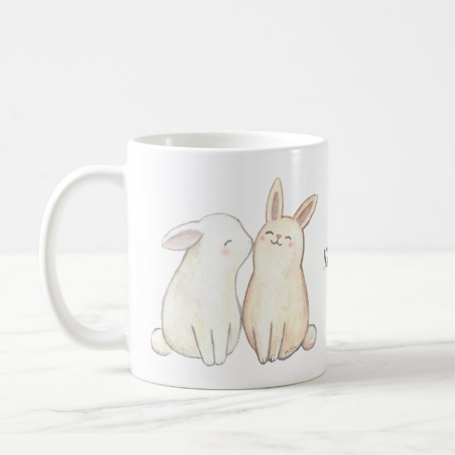 Bunny Kiss Cute Rabbit Kissing Personalized name  Coffee Mug (Left)
