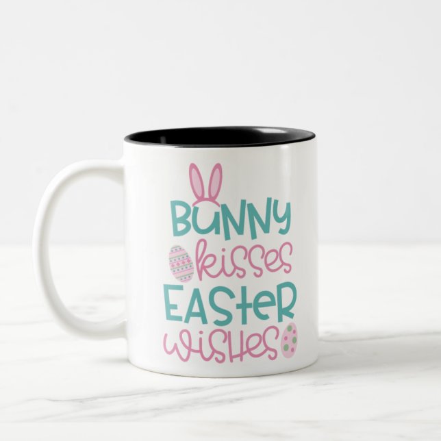 Bunny Kisses Easter Wisges Two-Tone Coffee Mug (Left)