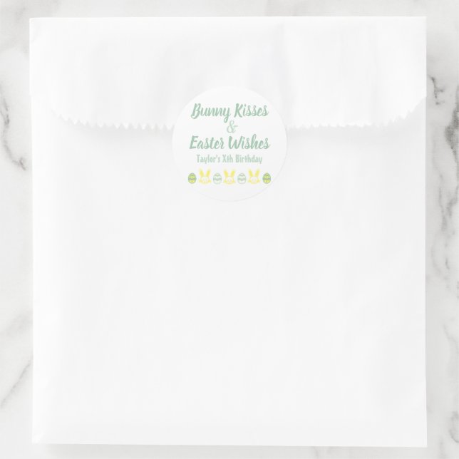 Bunny Kisses & Easter Wishes Birthday Classic Round Sticker (Bag)