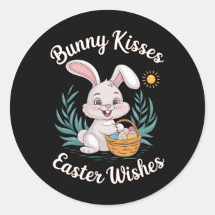 Bunny Kisses Easter Wishes Cute Easter Bunny Eggs  Classic Round Sticker