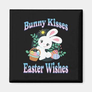 Bunny Kisses Easter Wishes Cute Easter Bunny Eggs  Magnet