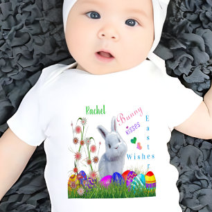 Bunny Kisses Easter Wishes Personalised Baby Name Bodysuit