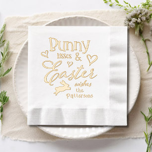 Bunny Kisses Easter Wishes Personalised Name Foil Napkins