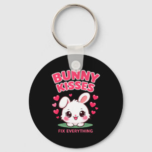 Bunny kisses fix everything cute bunny design key ring