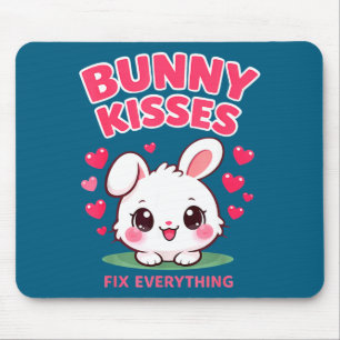 Bunny kisses fix everything cute bunny design mouse mat