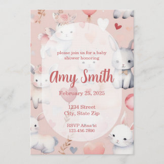 Bunny & Lamb Baby Shower Invitation – Watercolor