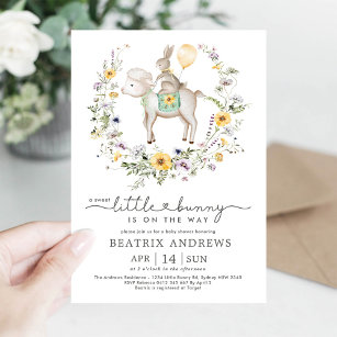 Bunny Lamb Balloon Wildflower Garden Baby Shower Invitation