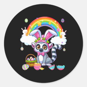 Bunny Lemur Easter Hunting Eggs Basket Colourful R Classic Round Sticker