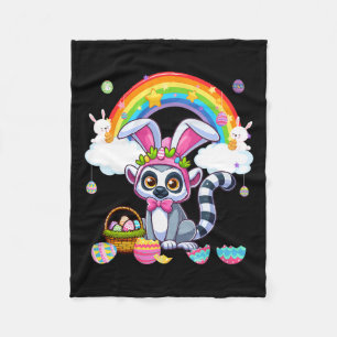 Bunny Lemur Easter Hunting Eggs Basket Colourful R Fleece Blanket