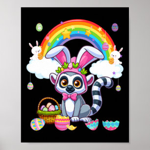 Bunny Lemur Easter Hunting Eggs Basket Colourful R Poster