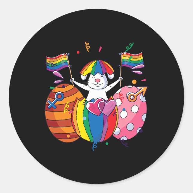 Bunny Lgbt Q Pride Easter Cute Rabbit Ally Gay Rai Classic Round Sticker (Front)