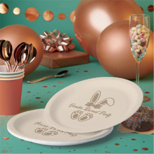 Bunny Light Beige Minimalist Gender Reveal Paper Plate