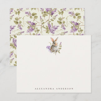 Bunny Lilac Floral Watercolor Personal Stationery Card