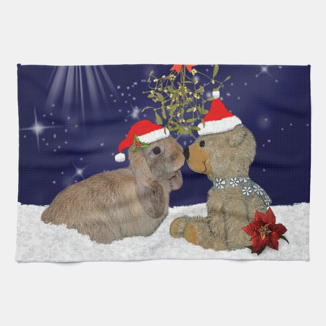 Bunny Love at Christmas Kitchen Towel (Horizontal)