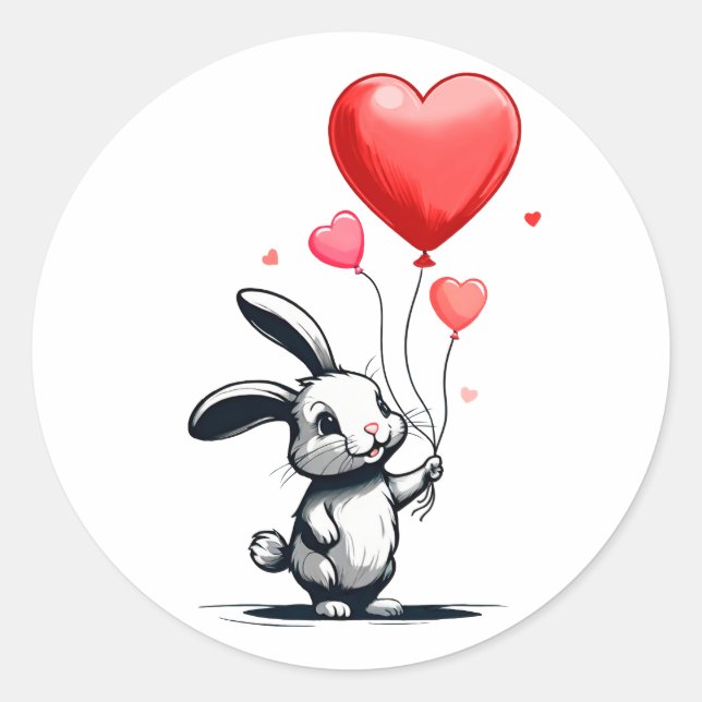 Bunny Love Balloons  Classic Round Sticker (Front)