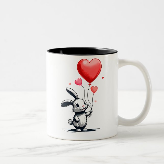 Bunny Love Balloons  Two-Tone Coffee Mug (Right)