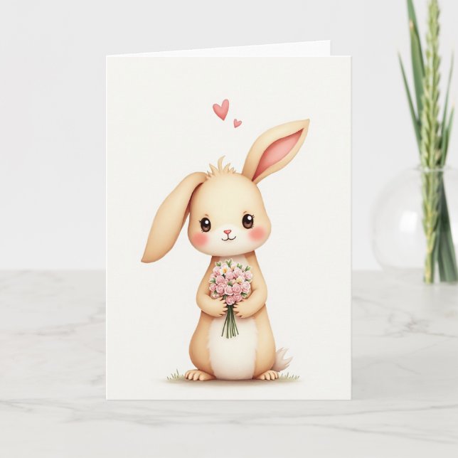 Bunny Love Bouquet Greeting Card (Front)