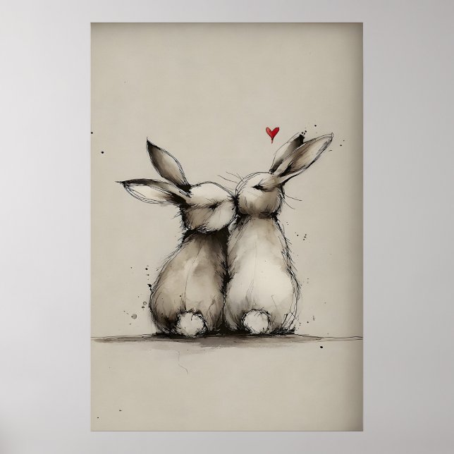 Bunny Love Printable, Minimal Rabbit Art Print (Front)