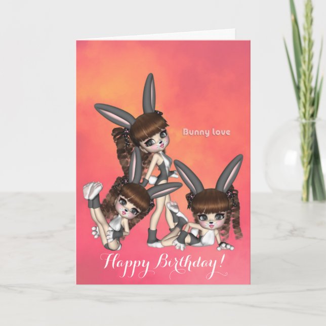 Bunny Love Triplets Birthday Card (Front)