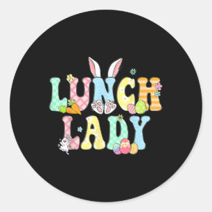 Bunny Lunch Lady Funny Egg Easter Day Floral  Classic Round Sticker