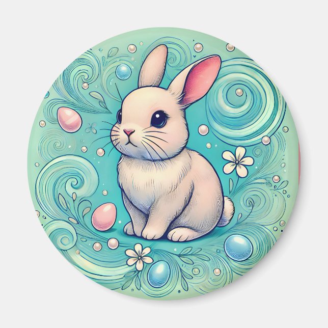 ~ Bunny Magnet ~ Easter eggs & swirls ~ (Front)