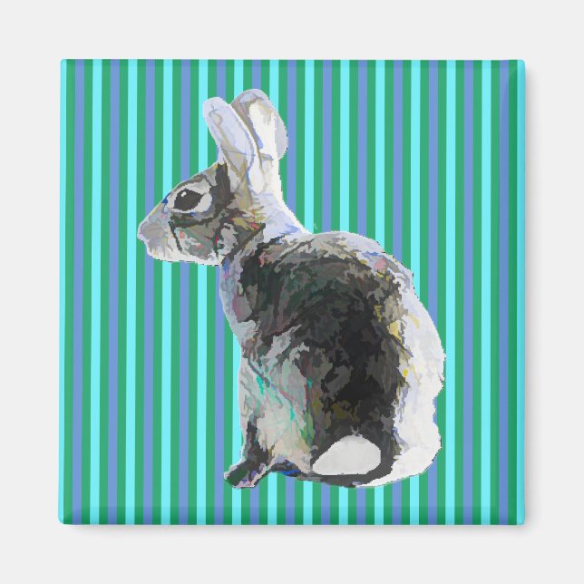 Bunny Magnet on Striped Blue Background (Front)