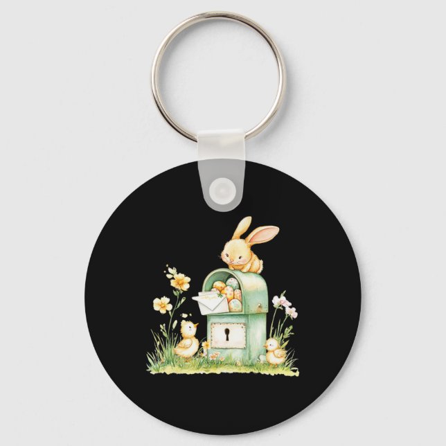 Bunny Mailbox Delivering With Eggs  Key Ring (Front)