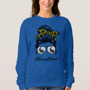 Bunny Mama Messy Bun Sunflower Rabbit Mum Messy Sweatshirt