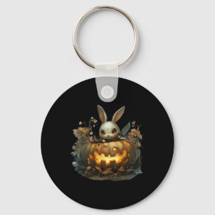 Bunny Mayhem Creepy Halloween Bunny Pumpkin  Key Ring