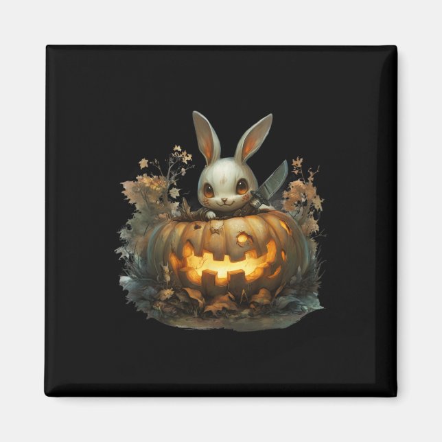 Bunny Mayhem Creepy Halloween Bunny Pumpkin  Magnet (Front)