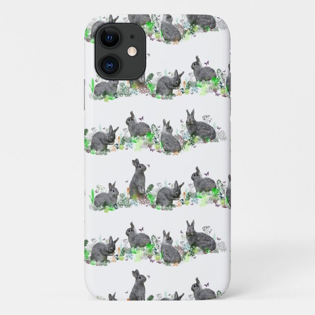 Bunny Meadow iPhone 11 Case (choose colour) (Back)