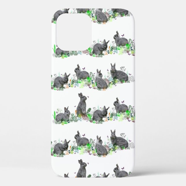 Bunny Meadow iPhone 12 Case (choose colour) (Back)