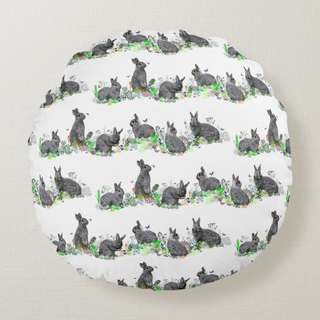 Bunny Meadow Pillow (choose colour) (Front)