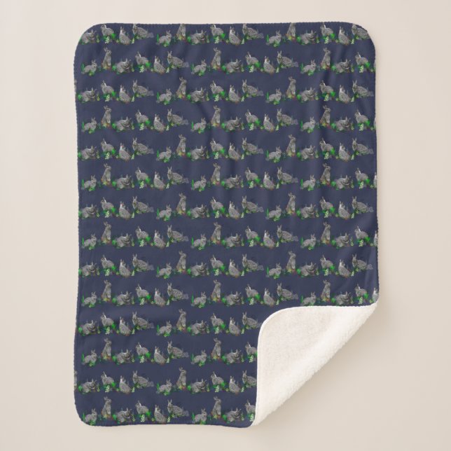 Bunny Meadow Sherpa Blanket (Navy) (Front)