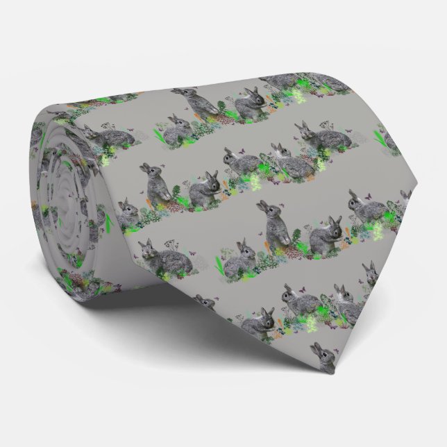 Bunny Meadow Tie Double Sided Print (Grey) (Rolled)