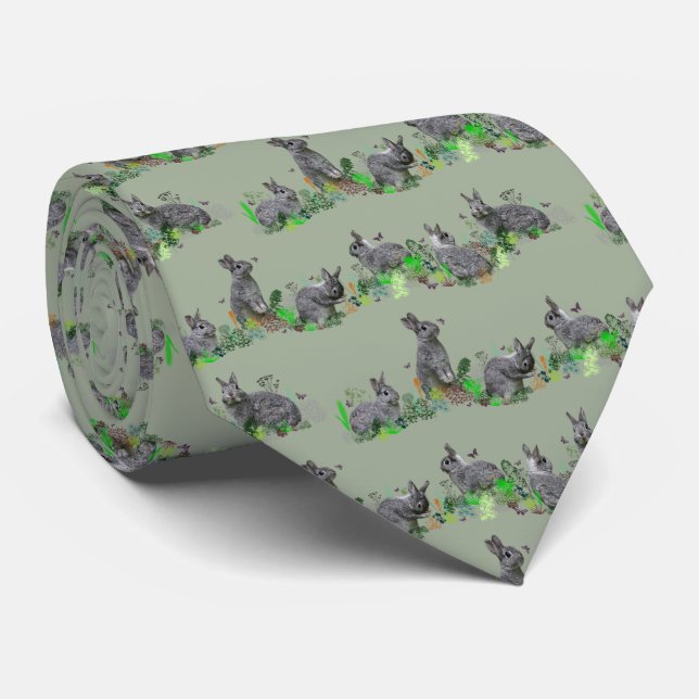 Bunny Meadow Tie Double Sided Print (Light Green) (Rolled)