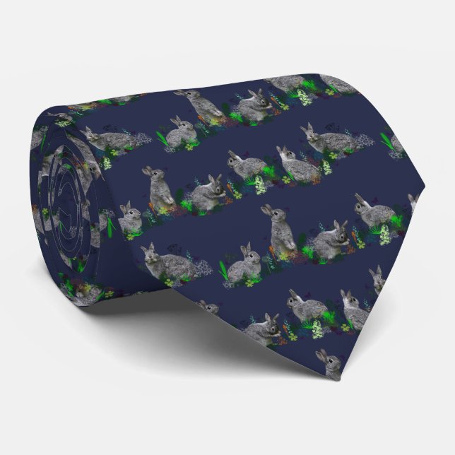 Bunny Meadow Tie Double Sided Print (Navy) (Rolled)