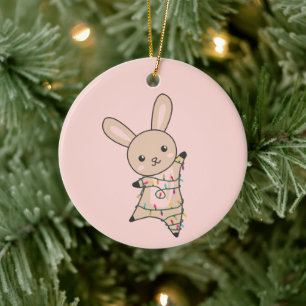 Bunny Merry Christmas Winter Animals Rabbits Ceram Ceramic Tree Decoration