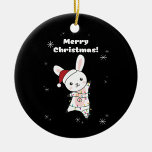 Bunny Merry Christmas Winter Animals Rabbits Ceramic Tree Decoration